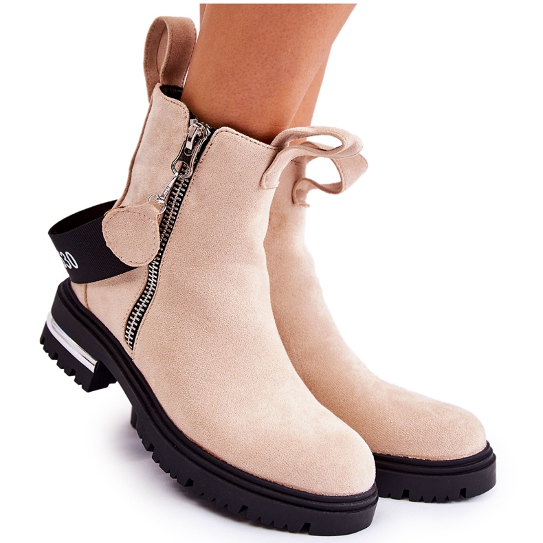 Warme Damenstiefel mit Reißverschluss Beige Calvaro
