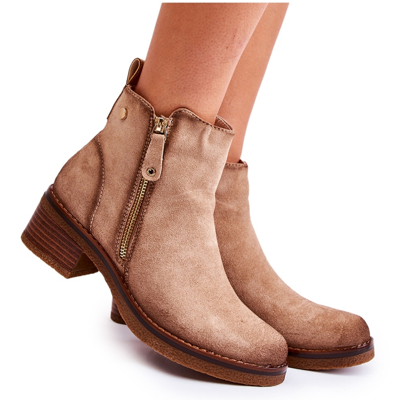 Wildlederstiefel auf niedrigem Pfosten Beige Laurisa