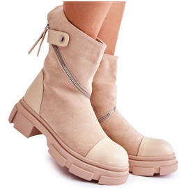 PS1 Modische Damen Wildleder Stiefeletten Beige Kandell