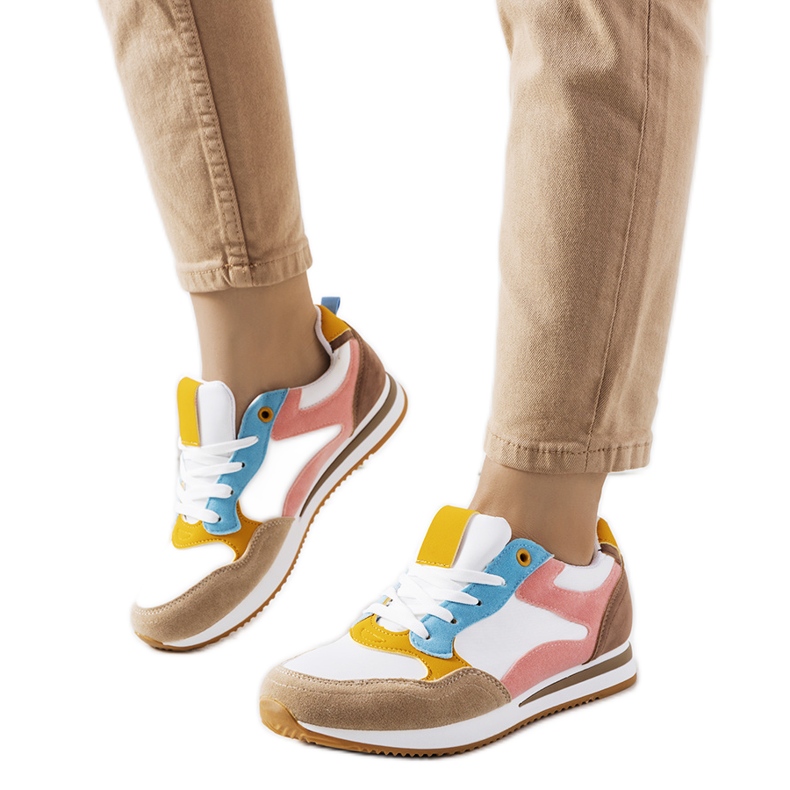 Weiße und braune Turnschuhe für Kindler-Damen rosa