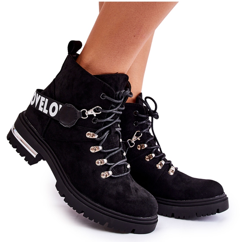 PS1 Warme Stiefel aus Wildleder mit Gürtel Schwarz Aurelio