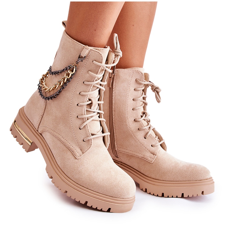 PS1 Wildleder warme Stiefel mit einer Kette Beige Sorita