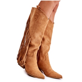 WJ2 Damen-Wildlederstiefel mit Fransen Camel Simplo braun