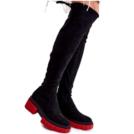 Wildleder Damenstiefel Schwarz-Rot Cheera