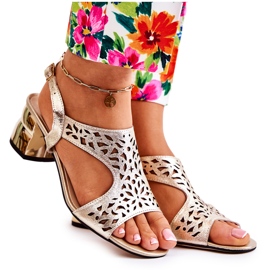 PA2 Durchbrochene Ledersandalen auf High Heels Golden Salvio