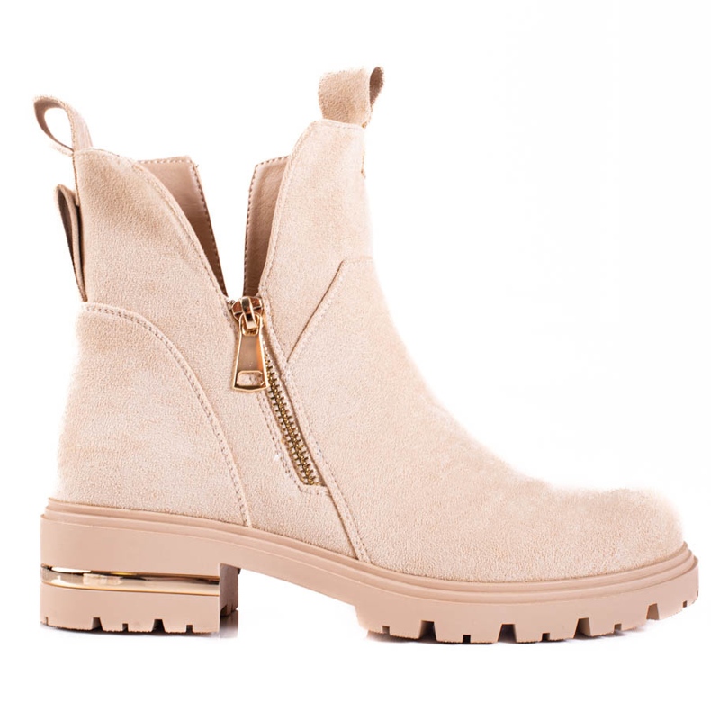 Shelovet Damenstiefeletten mit goldenem Reißverschluss, beige