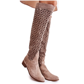 PA2 Wildlederstiefel mit durchbrochenem Muster Dunkelbeige Pointe