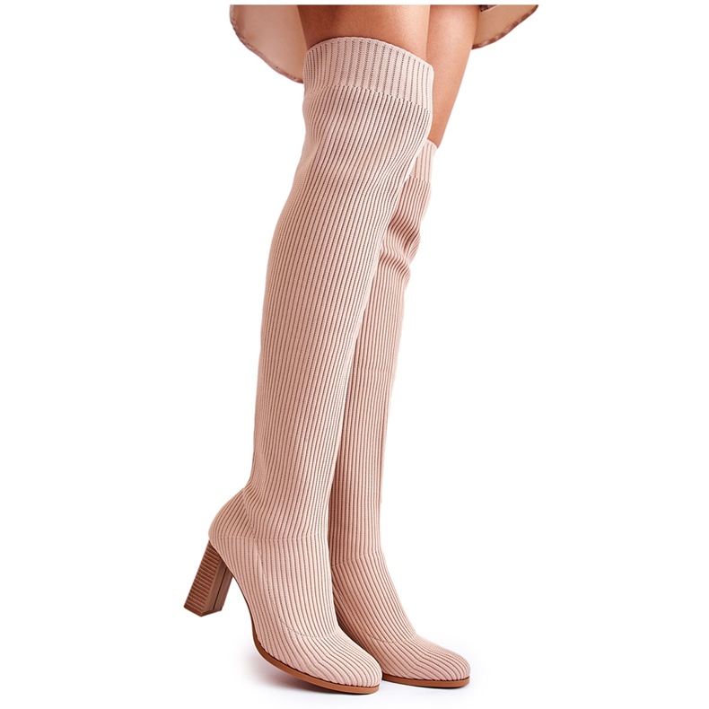 Gestreifte klassische Stiefel mit Absatz Beige Laossi