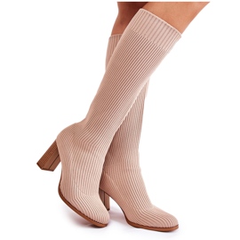 PS1 Modische gerippte High Heel Stiefel Beige Carros