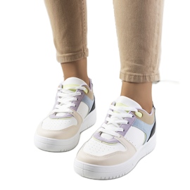 Weiße und lila Damenturnschuhe Lins beige violett