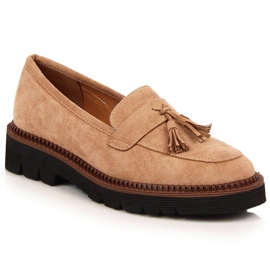 Damen-Loafer aus Wildleder mit beigen Vinceza-Fransen