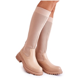 PS1 Gerippte flache Damenstiefel Beige Allys
