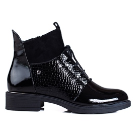 Damen-Schnürstiefel Vinceza mit flachem Absatz schwarz