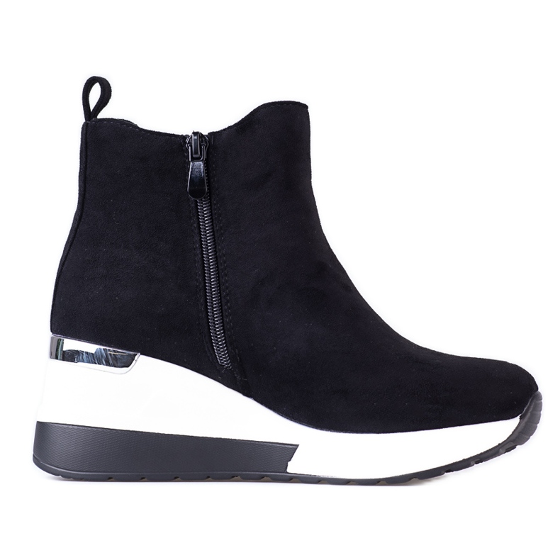 Sportliche Damenstiefel auf dem Shelovet-Keil aus ökologischem Wildleder schwarz