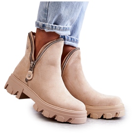 PG1 Damen-Wildlederstiefel mit Ausschnitten Beige Rhythmus