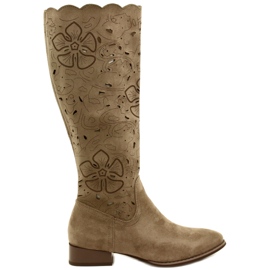M.Daszyński Durchbrochene beige Stiefel SA197-18