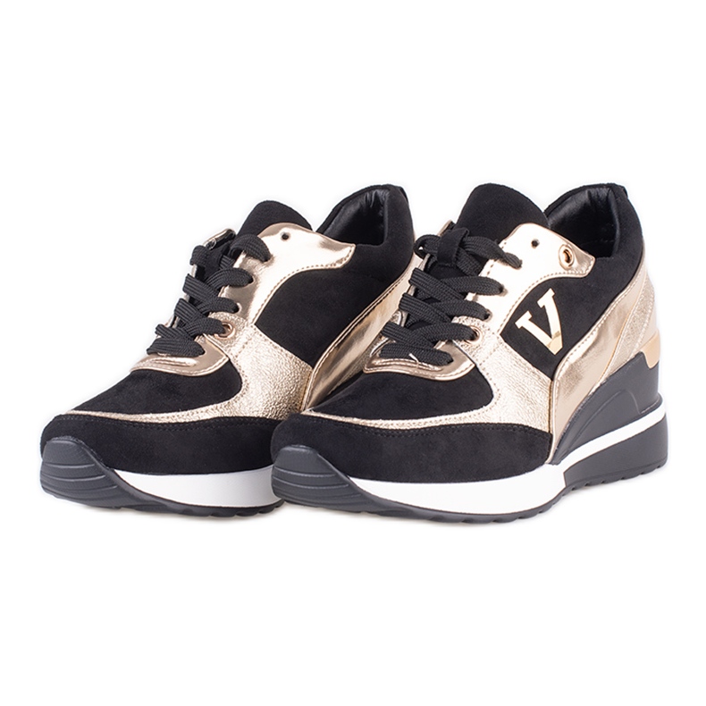 Vinceza Schwarz-goldene Damen-Sneaker Potocki mit Keilabsatz