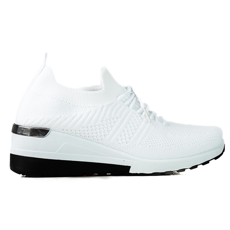 SHELOVET Damensneaker aus weißem Stoff mit Keilabsatz