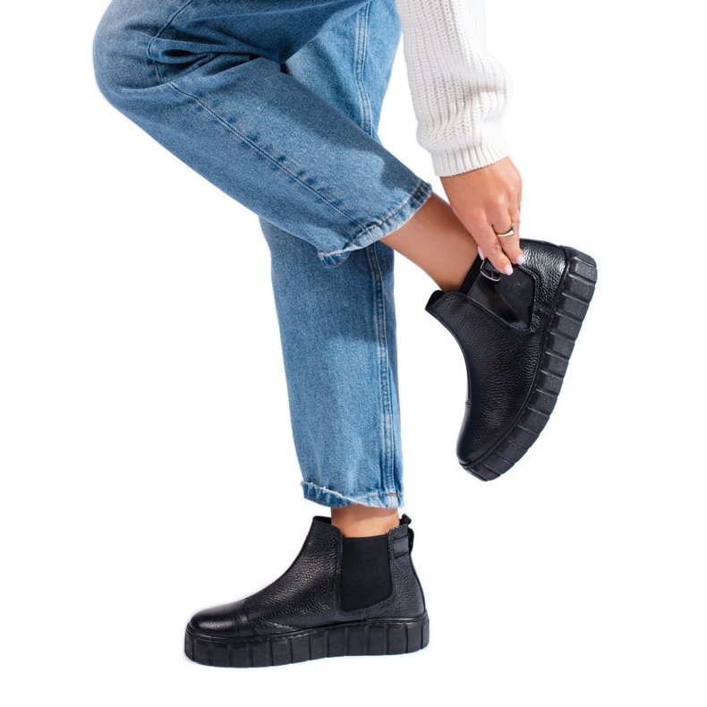 T.Sokolski Schwarze Chelsea-Stiefel für Damen auf der Sokolski-Plattform aus Naturleder