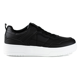 Klassische sportliche Shelovet-Sneaker für Damen aus ökologischem Leder, schwarz