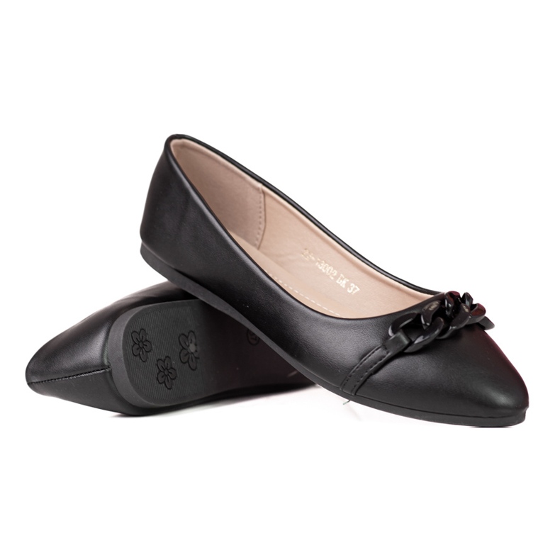 W. Potocki Schwarze, spitze Ballerinas für Damen mit Potocki-Kette