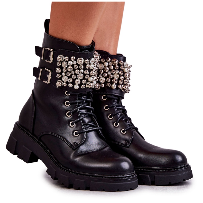 PG1 Damen Booties mit Ornamenten gebunden schwarz Leonese