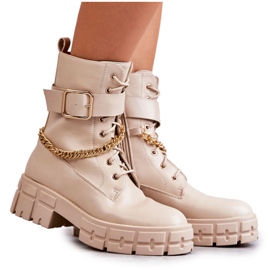 PG1 Modischer Arbeiterstiefel mit Kette Beige Solesso