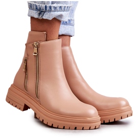 PG1 Damen Lederstiefel mit Reißverschluss Beige Navarra