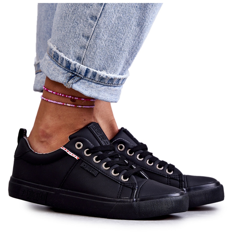 Low Damen Leder Sneakers Big Star KK274006 Schwarz