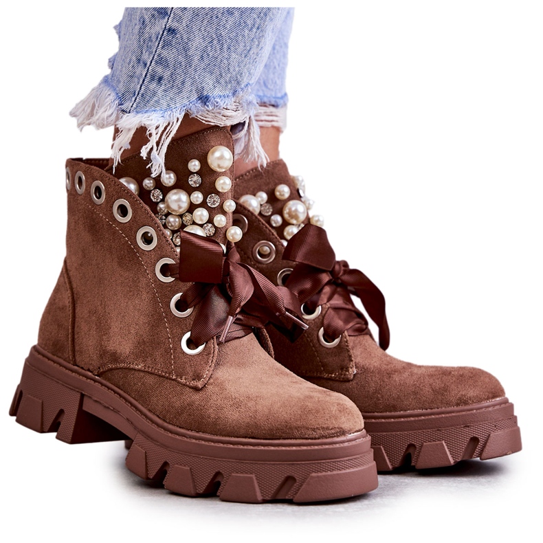 PS1 Warme Stiefel aus braunem Roco-Wildleder mit Perlen