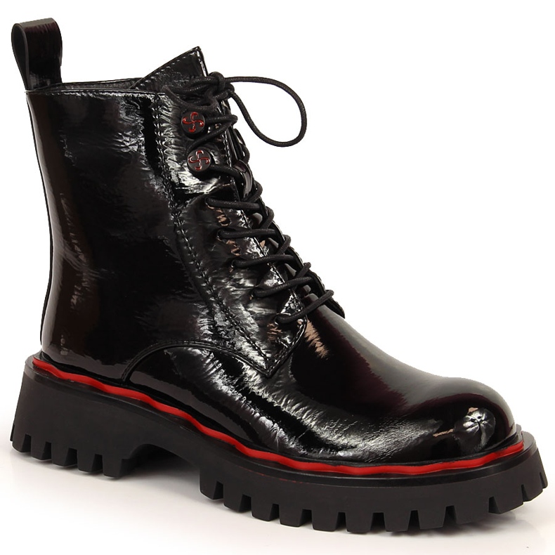 S.Barski Isolierte Stiefel aus schwarzem Lackleder von S. Barski