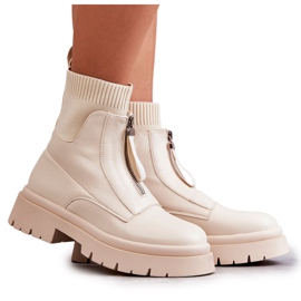 PS1 Damen Socken Stiefel mit Reißverschluss Beige Shelter braun