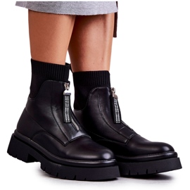 Damen Sock Boots On The Zipper Black Shelter schwarz