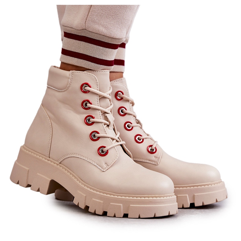 PG1 Lederstiefel-Arbeiter auf beigem Messa-Reißverschluss