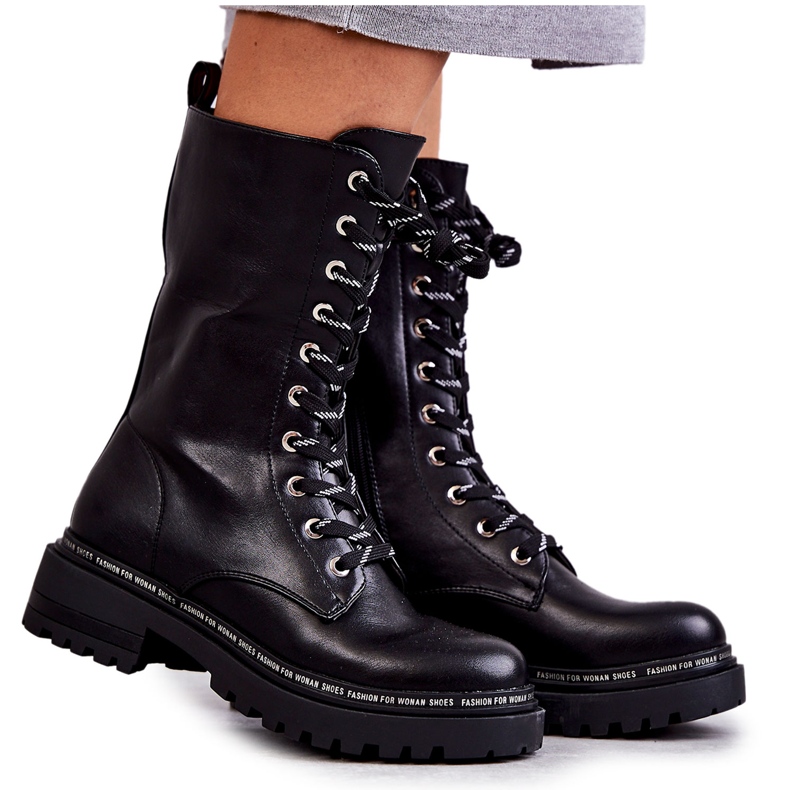 PG1 Hoher warmer Damenstiefel Gebunden Schwarz Darla