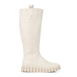 W. Potocki Cremefarbene Damenstiefel auf der Potocki-Plattform beige