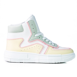 High Shelovet Damensneaker aus ökologischem Leder in Weiß, Gelb und Grün mehrfarbig