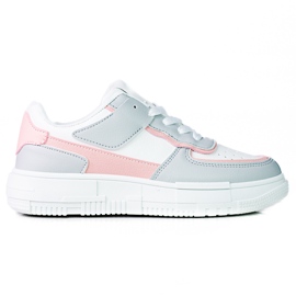 Damen-Schnürsneaker auf der Shelovet-Plattform aus ökologischem Leder in Weiß und Graurosa mehrfarbig