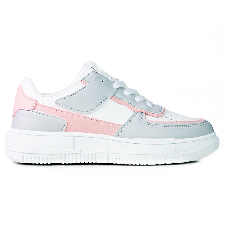 Damen-Schnürsneaker auf der Shelovet-Plattform aus ökologischem Leder in Weiß und Graurosa mehrfarbig