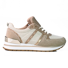 Beige Damensneaker mit goldenen Shelovet-Einsätzen