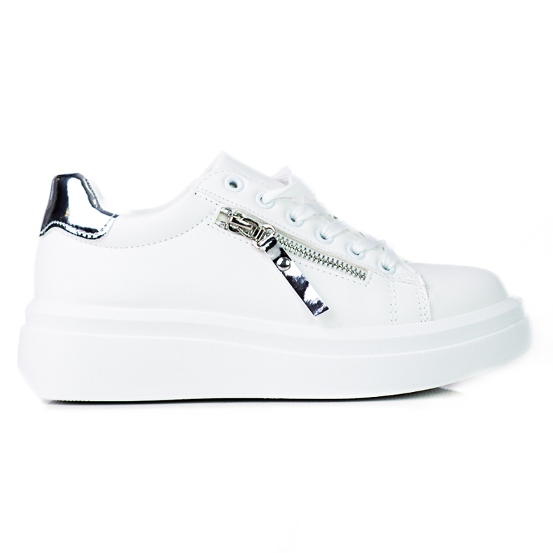 Weiße Damensneaker auf der Shelovet-Plattform mit dekorativem Reißverschluss