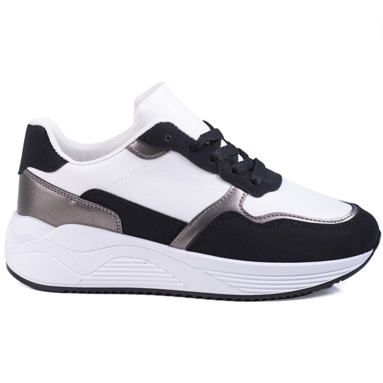 Schwarz-weiße Damensneaker von Shelovet mit silbernem Einsatz