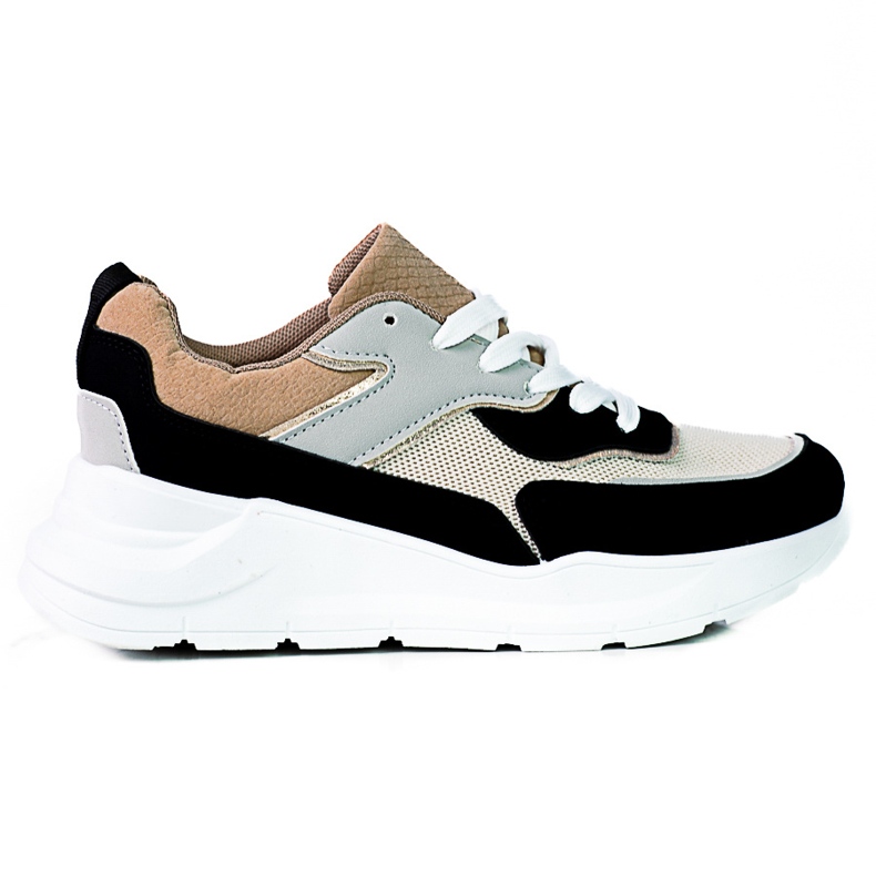 Bequeme Shelovet-Sneaker für Damen auf einem dicken Plateau in Schwarz und Beige
