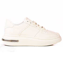 Shelovet weiße Schnürsportschuhe aus ökologischem Leder, beige