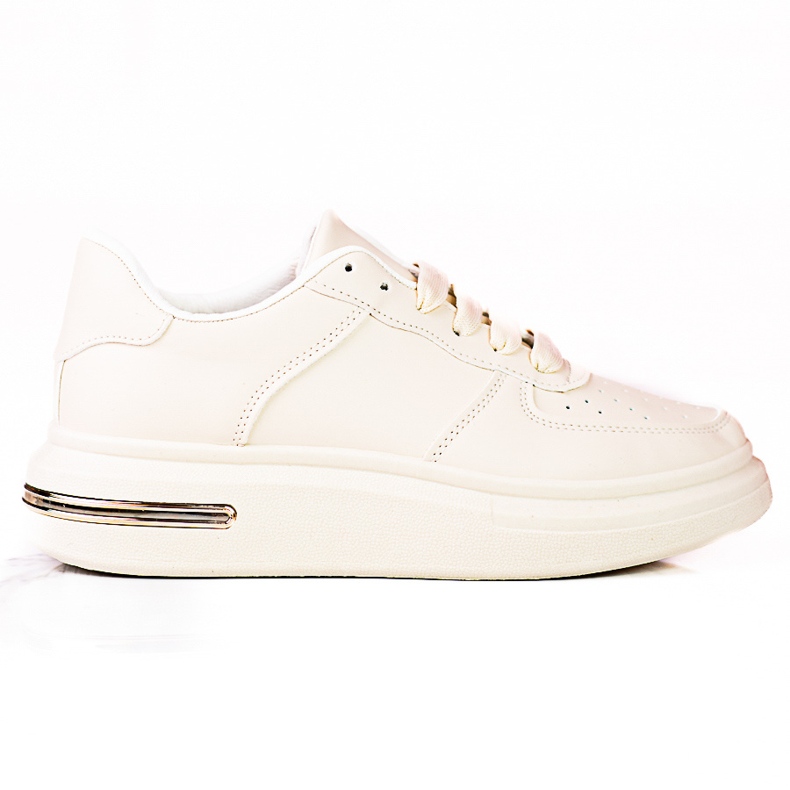 Shelovet weiße Schnürsportschuhe aus ökologischem Leder, beige