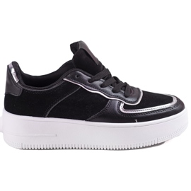 Schwarze Damen-Schnürsneaker auf hohem Shelovet-Plateau