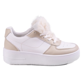 Sportliche Damen-Sneaker mit Shelovet-Pelz beige