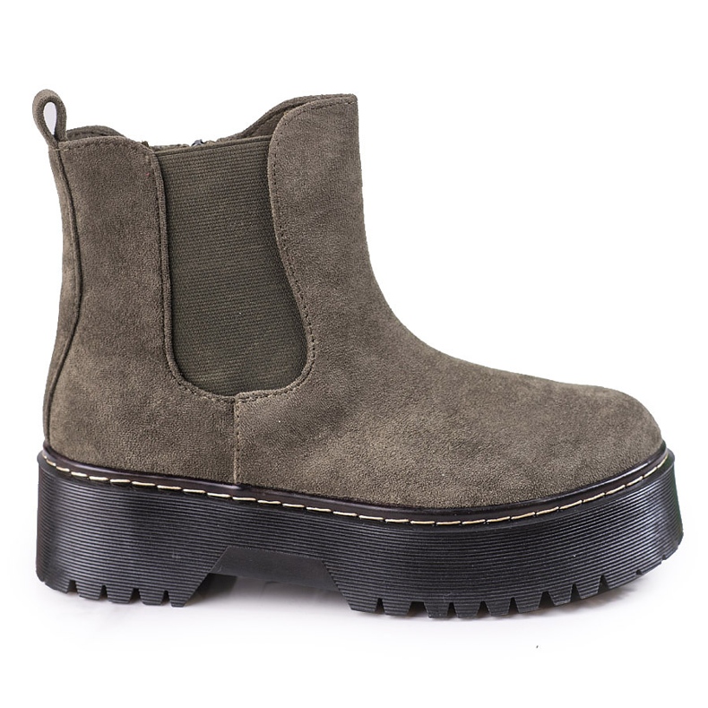 Grüne Damen-Chelsea-Stiefel auf der Shelovet-Plattform aus ökologischem Wildleder