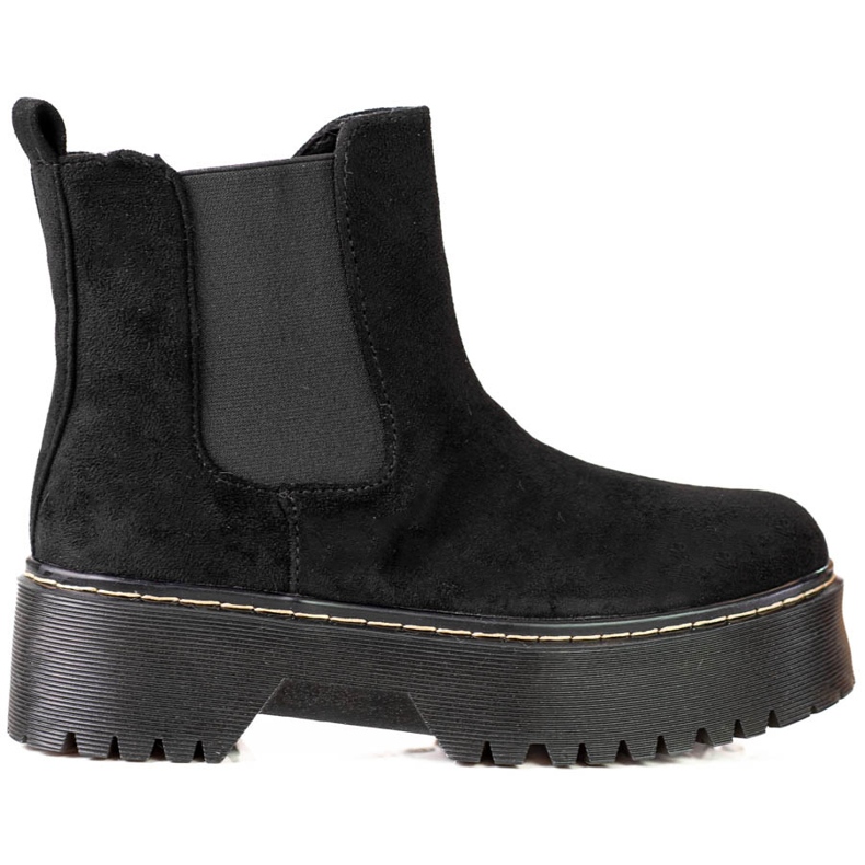 Schwarze Chelsea-Stiefel für Damen auf der Shelovet-Plattform aus ökologischem Wildleder
