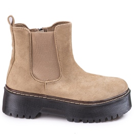 Braune Chelsea-Stiefel für Damen auf der Shelovet-Plattform aus ökologischem Wildleder